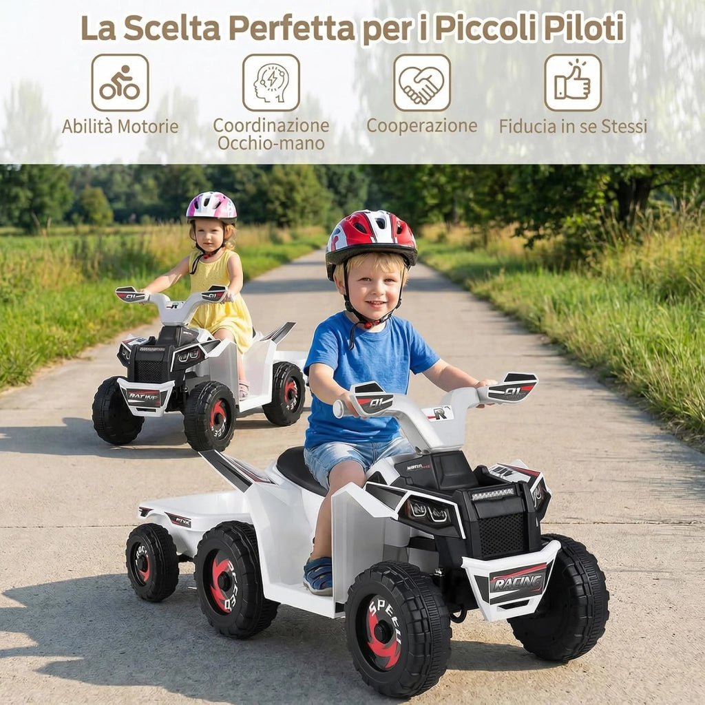 Quad Elettrico per Bambini, ATV elettrico con Rimorchio Posteriore, Macchina Giocattolo a Motore con Ruote Resistenti, 2-3 km/h, Veicolo per Bambini 3 Anni+ (Bianco)