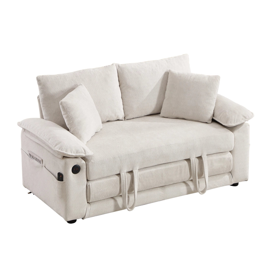 Poltrona da relax imbottita in ciniglia bianca 69x54x59 cm con cuscini