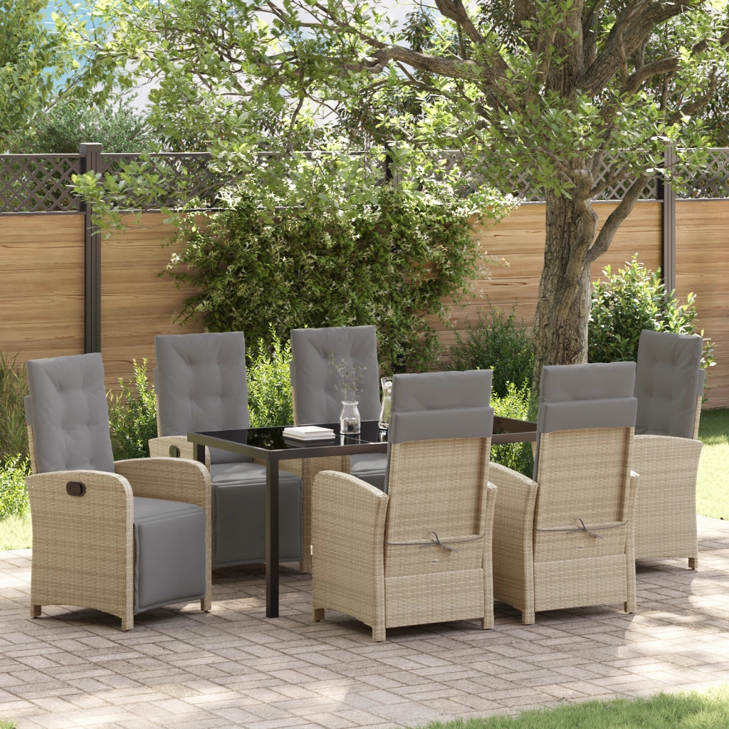 Set da pranzo da giardino  7 pezzi con cuscini beige in Polyrattan