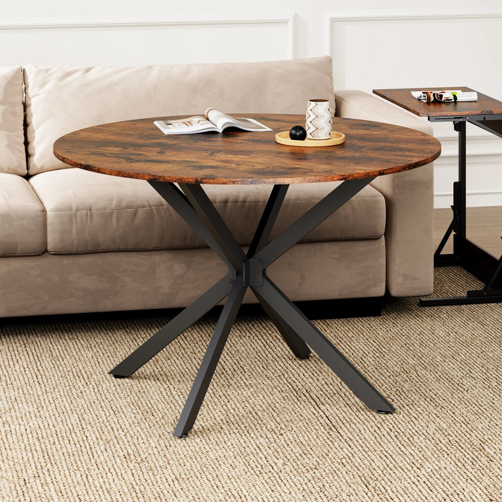 Tavolo da Pranzo Rotondo ?120 cm Stile Industriale ¨C MINIMAL ¨C Legno Marrone/Nero, Gambe a X