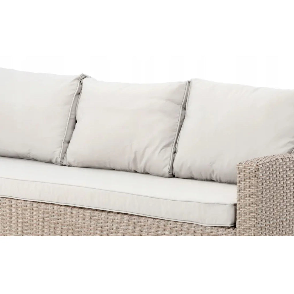 Salotto da giardino ad angolo LIVANA con tavolo e 2 pouf beige e marrone chiaro