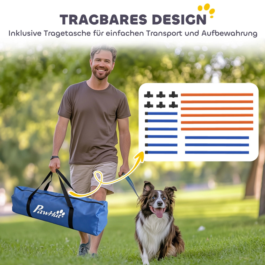 Set Agility per Cani 3 Pezzi con Stanghe Slalom e Borsa ¨C Zephmum ¨C Arancione