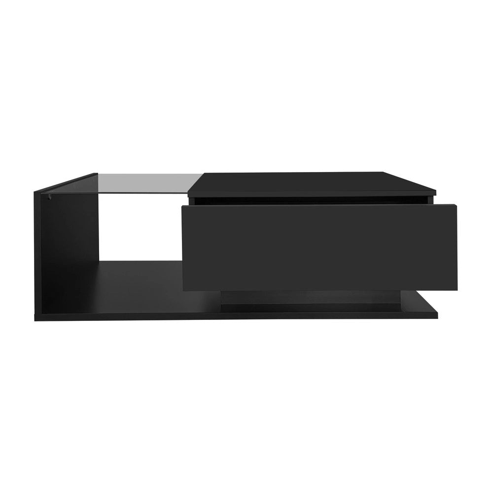 Tavolino da Caff¨¨ con LED e Cassetto ¨C MINIMAL ¨C Nero Lucido, Vetro Temperato, 100x50x32