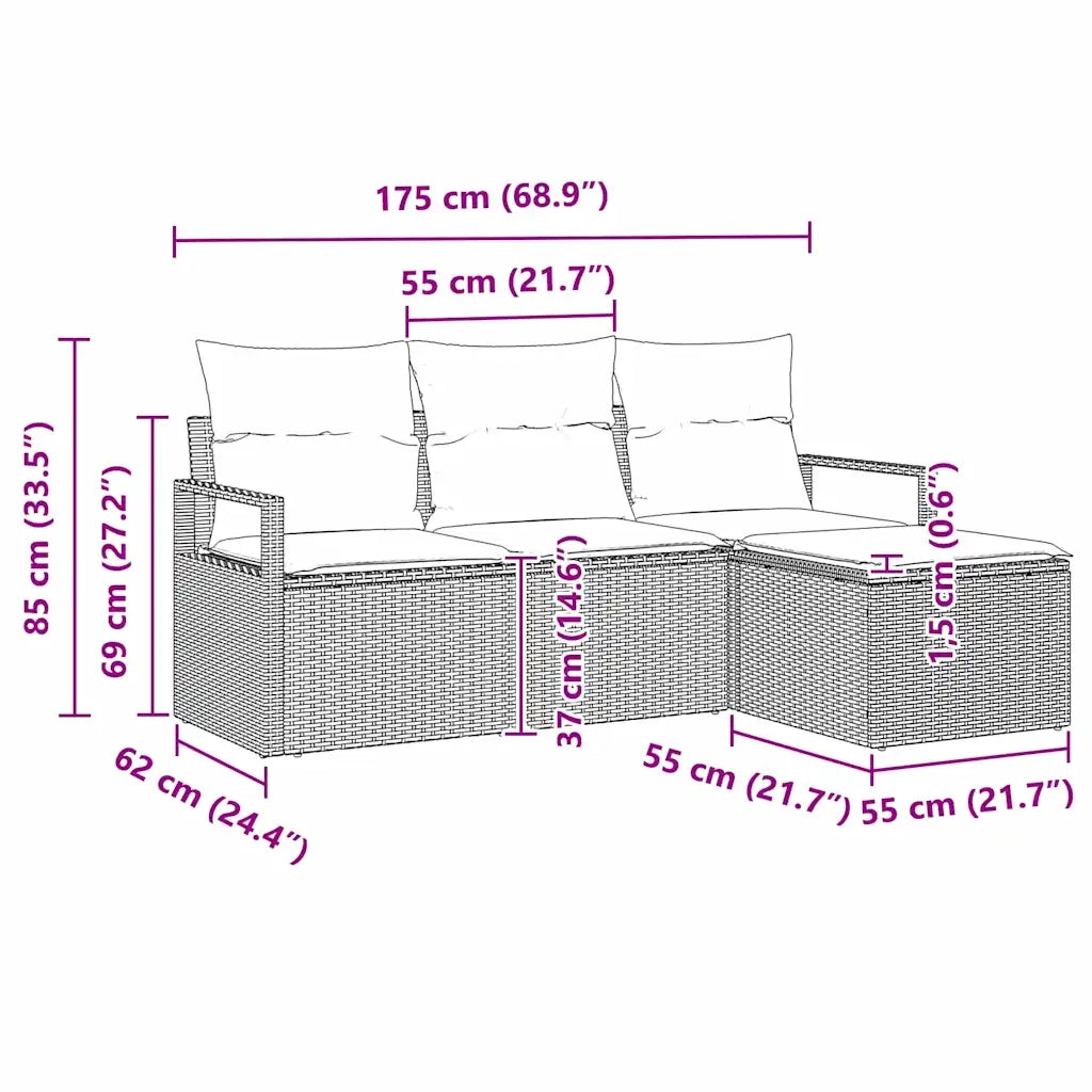Set di divani con cuscino 4 pz | Set Salotto da Giardino Nero polyrattan