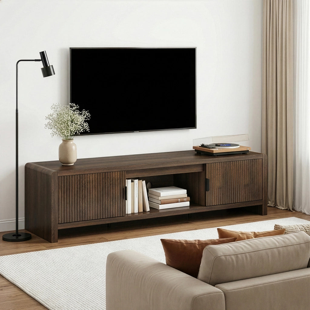 Mobile TV Lukkodso con 2 Ante e Vano Centrale Aperto 150x40x40 cm Effetto Noce [en.casa]