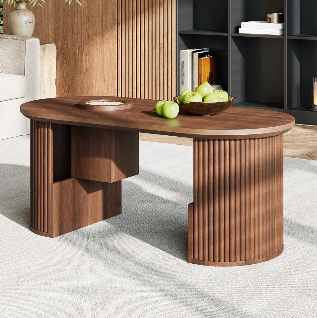 Tavolino da caffè ovale in MDF 105x50x46;5 cm; effetto noce