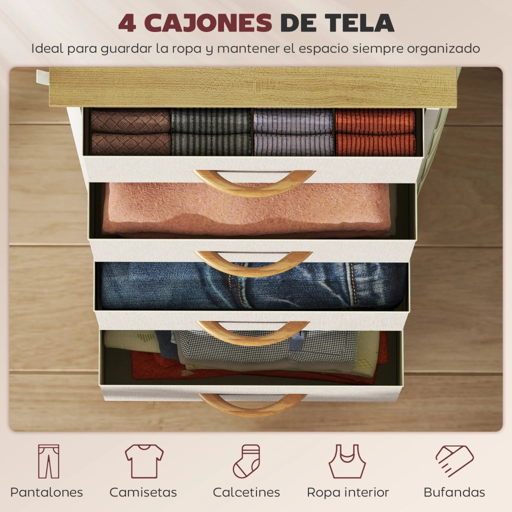 Cassettiera con 4 Cassetti e 4 Tasche Laterali ¨C zephmum ¨C Tessuto Beige 60x40x80 cm