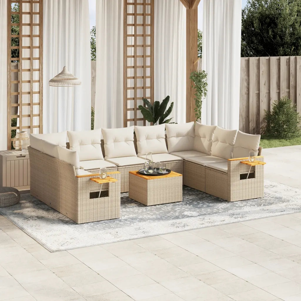 Set Divano da Giardino 10 pz con Cuscini Beige in Polyrattan 3227122