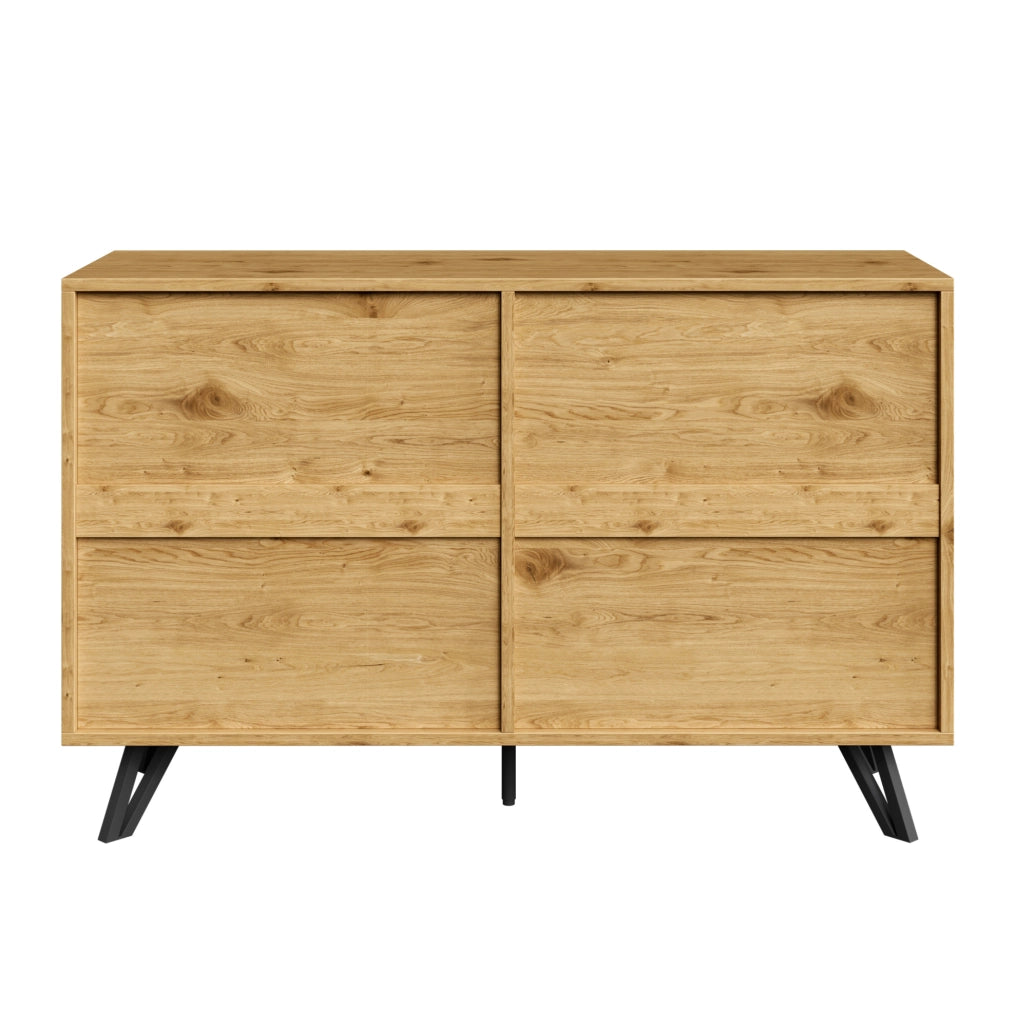 Credenza moderna con 6 cassetti, effetto legno e piedi in metallo