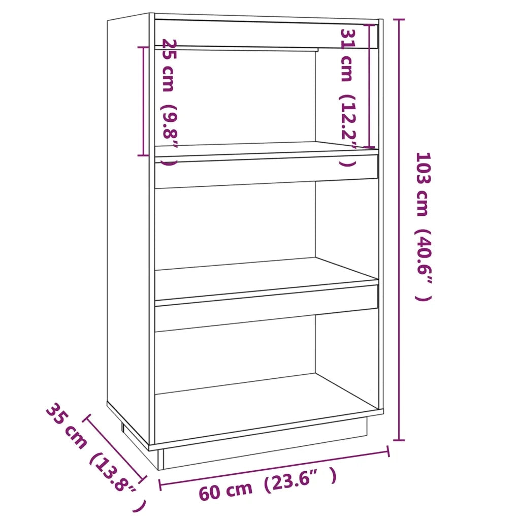 Libreria Divisorio-Scaffale per Libri-Mobile di Stoccaggio Bianco 60x35x103cm in Legno Massello di Pino