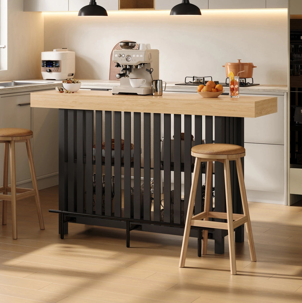 Tavolo da bar 160x40x105 cm con poggiapiedi e 2 ripiani in MDF nero