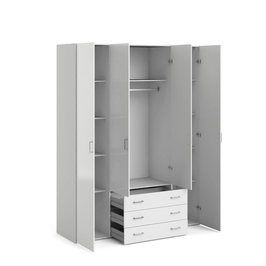 Guardaroba grande Amoruccio, Mobile camera da letto, Cabina armadio portabiti, Armadio appendiabiti, 154x50 h200 cm, Bianco lucido