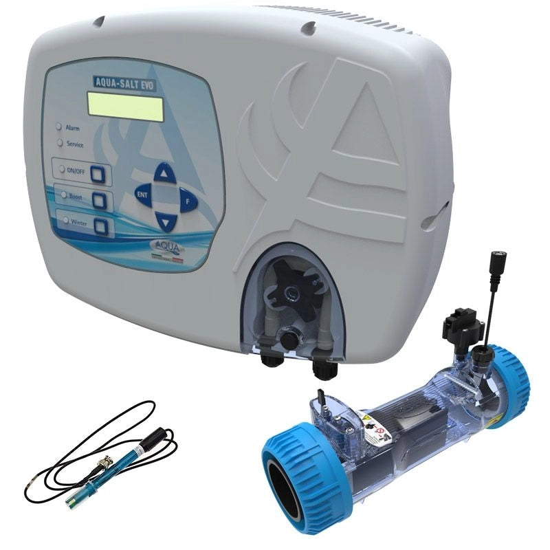 Sterilizzatore Aqua Salt Evo Con Sensore Di Flusso, Regolatore Ph, Lettura Cloro Tramite Cella Aj E Cella Elettrolitica Per Piscine Fino A 200 M³ Volume piscina: Fino a 50 m³