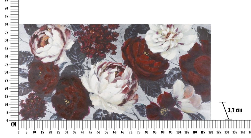 DIPINTO SU TELA WHITE/RED FLOWER DARKBACK CM  120X3,7X60