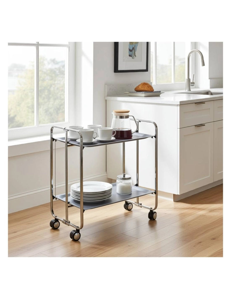 Carrello da cucina pieghevole cromato con ruote BAUHAUS 2 ripiani