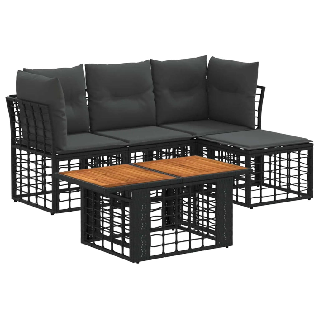 Set Divano da Giardino 5 pz Nero e Grigio scuro polyrattan 3437857