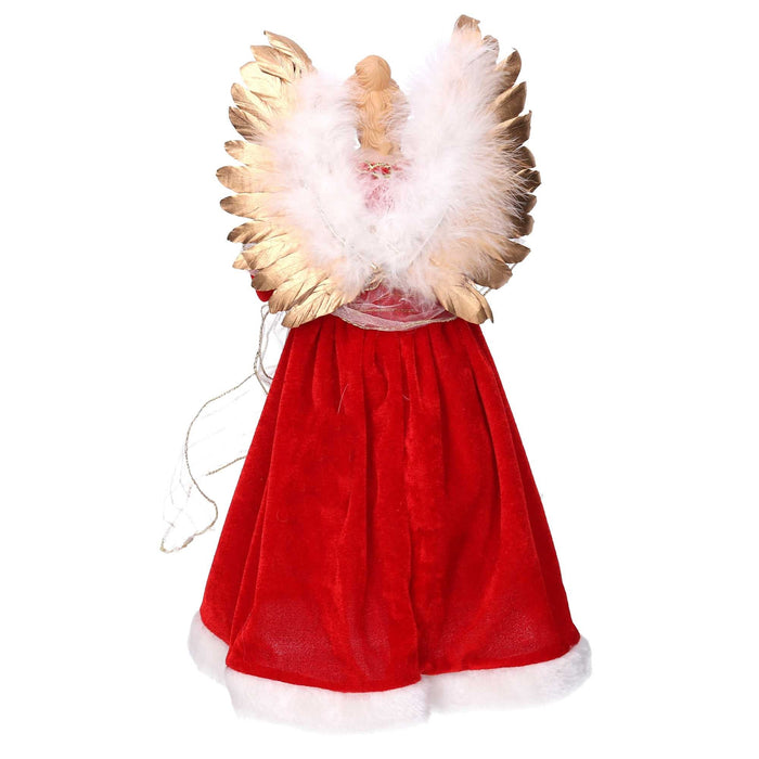 Puntale tessuto angelo con ghirlanda rosso cm Ø26xh40