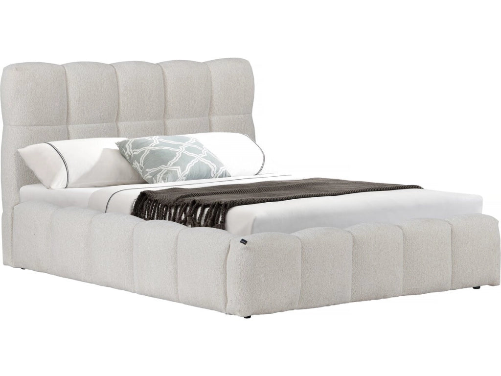 Letto matrimoniale in tessuto "Davos" con contenitore - 140 x 190 cm - Beige