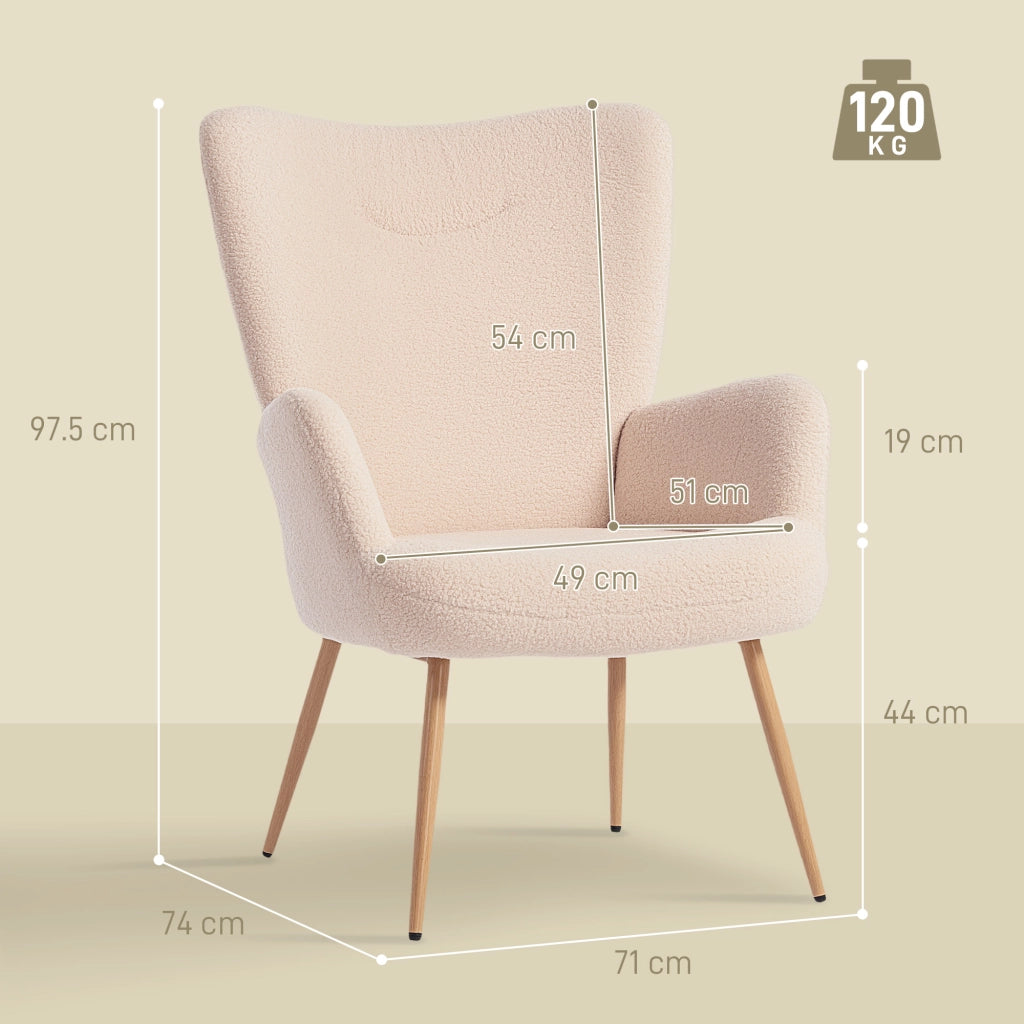 Poltrona per Salotto Moderna 71x74x97,5 cm con Schienale Alto in Tessuto Sherpa Beige