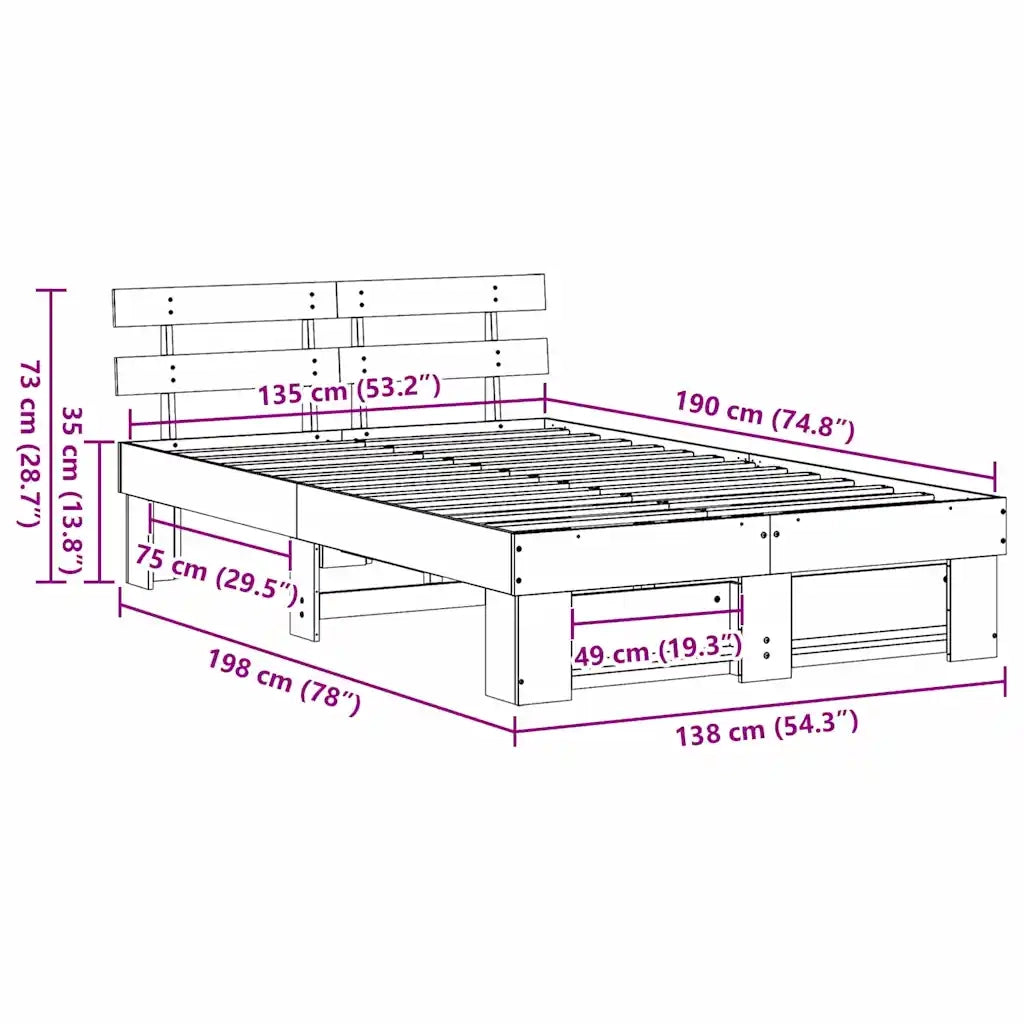 Struttura del letto Marrone 135 x 190 cm Pino massello 872491