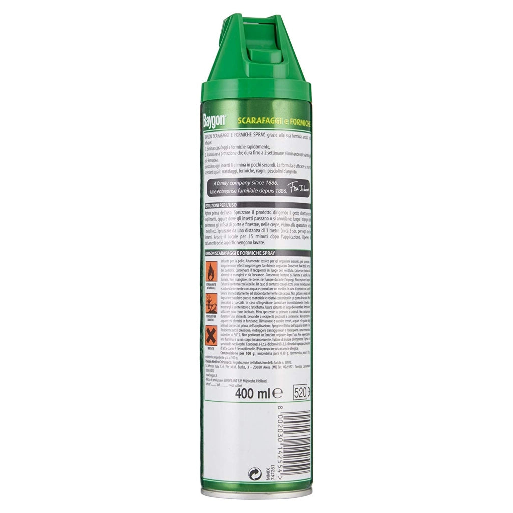BAYGON INSETTICIDA SPRAY ANTI SCARAFAGGI E FORMICHE 400ML
