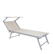 Lettino Prendisole Pieghevole Professionale Tettuccio Regolabile Tettino Parasole Sdraio Relax Mare Spiaggia Piscina Giardino Terrazza Esterno 182 x 60 x 38 Cm Beige