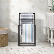 PORTA ASCIUGAMANI 3 Livelli 45x22x86 cm Metallo Nero Autoportante
