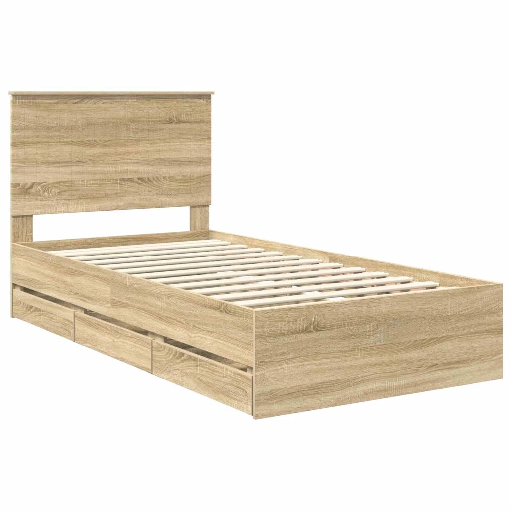 Letto singolo | Letto per adulti | Struttura del letto con cassetto Rovere Sonoma 100 x 200 cm