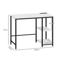 Scrivania per PC 100x50x75 cm Prese di Ricarica e Scaffali in Legno e Metallo Bianca e Nera