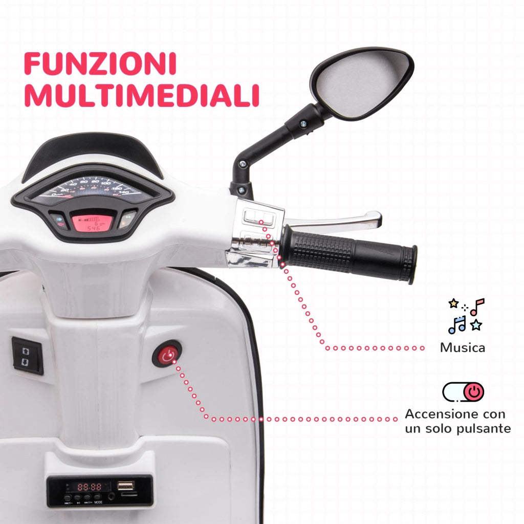 Moto Elettrica per Bambini Piaggio Vespa Sprint 12V con Rotelle Bianco