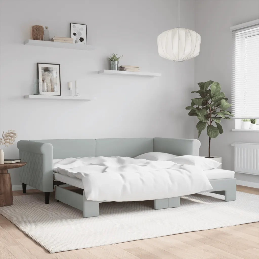 Divano Letto con Letto Estraibile-Sofa Letto-Daybed Grigio Chiaro 90x190 Velluto 756947