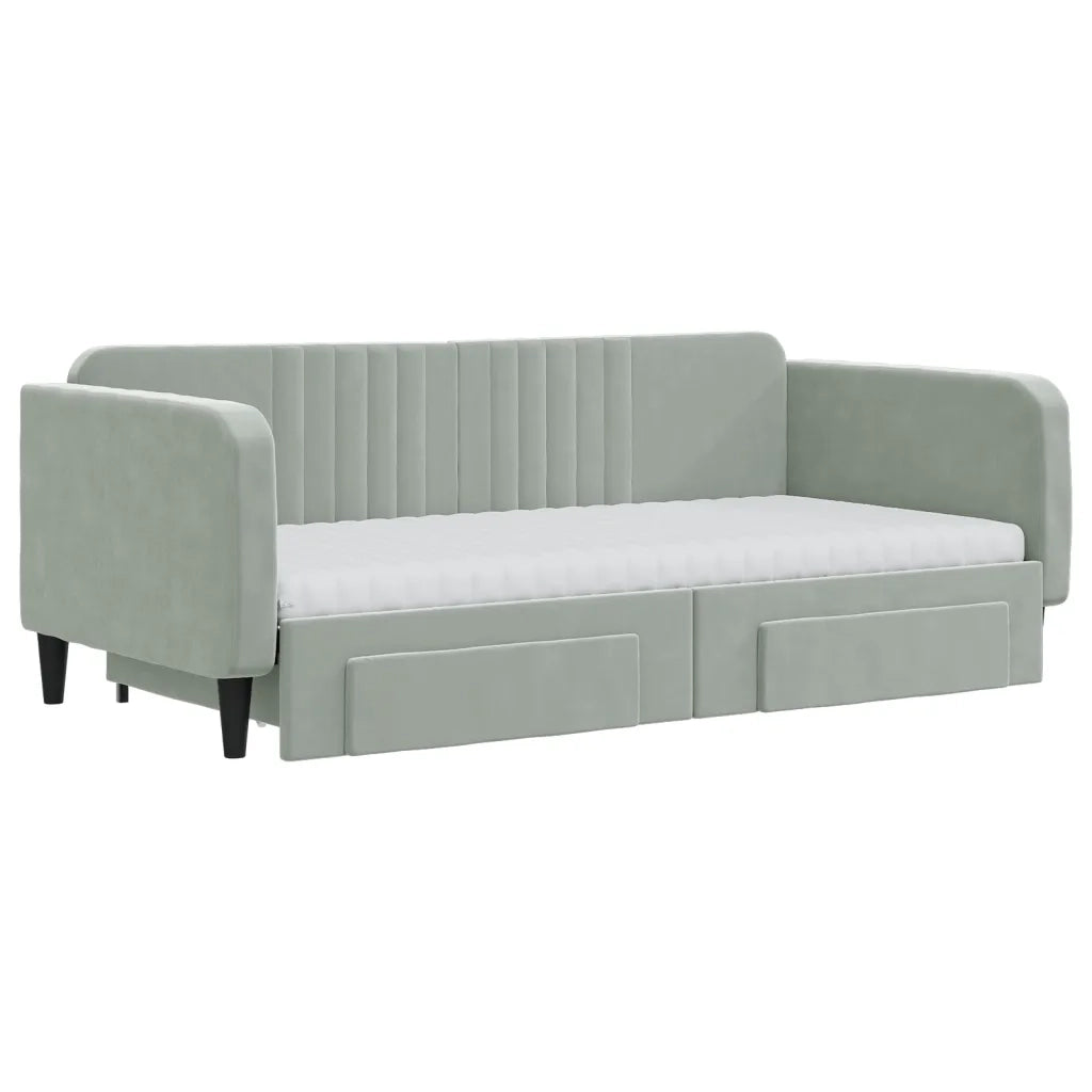 Divano Letto Estraibile Cassetti Grigio Chiaro 90x190cm Velluto 3197148