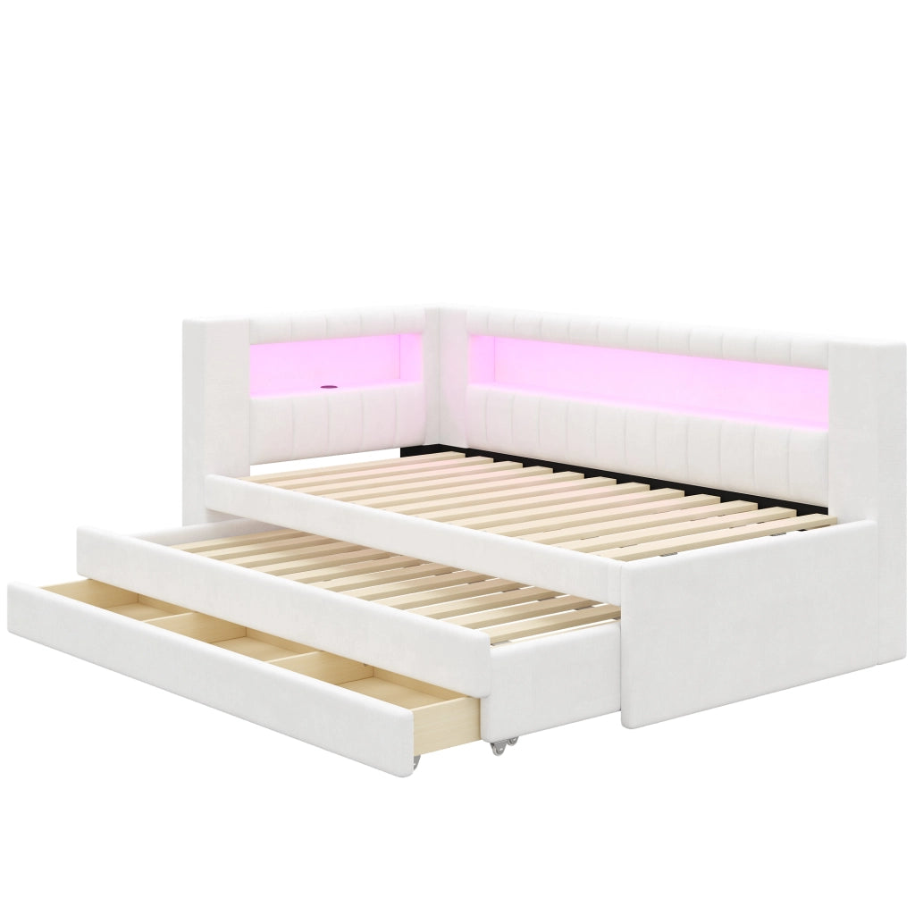 Letto imbottito con giroletto e cassetti ¨C Minimal ¨C Bianco 90x200 cm con LED
