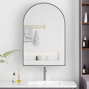Armadietto a specchio ad arco con 2 ripiani regolabili installazione a parete o incasso in metallo nero per bagno