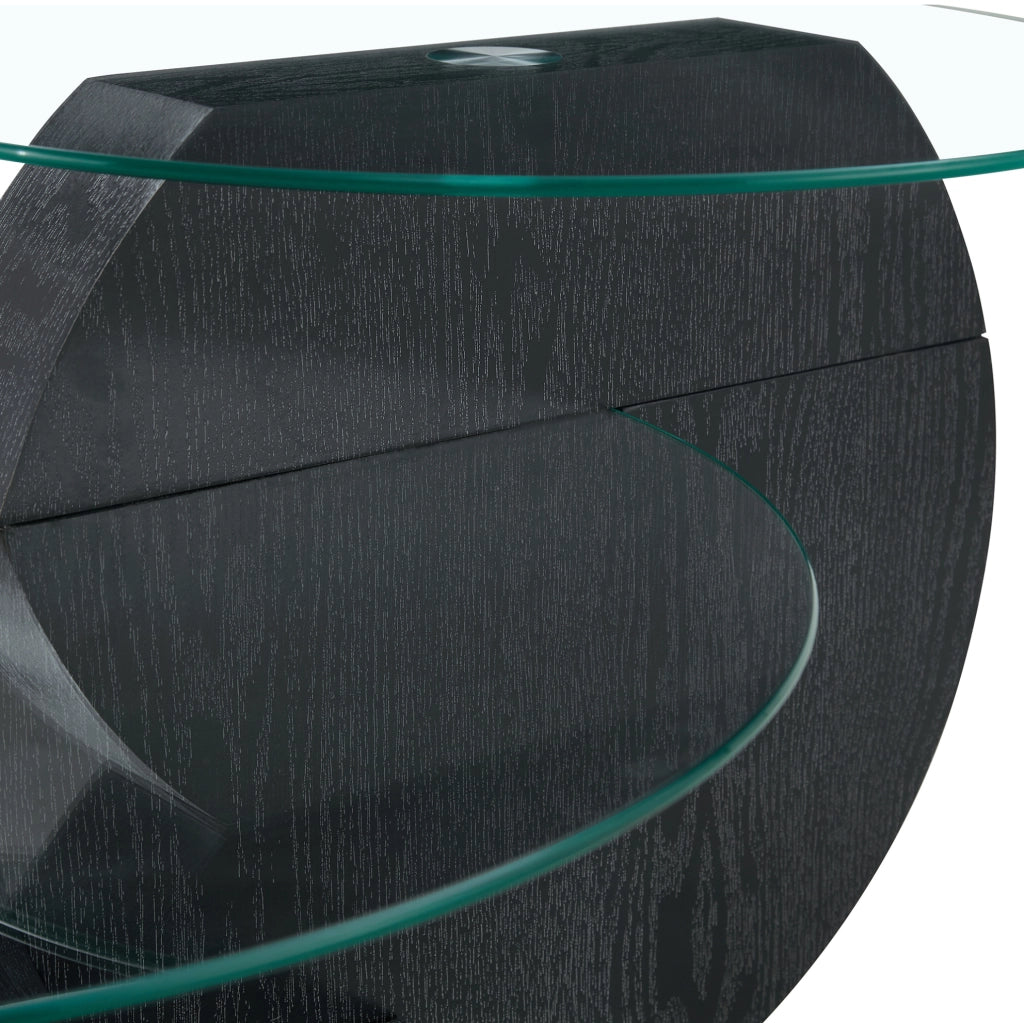 Tavolino da caffè 78.5x78.5x24.5 cm con ripiani su più livelli in MDF e vetro di sicurezza nero e trasparente