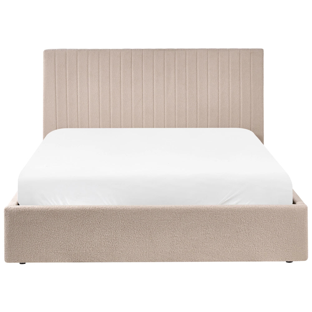 Letto matrimoniale Rivestimento bouclé beige 160 x 200 cm Testiera trapuntata Funzione contenitore