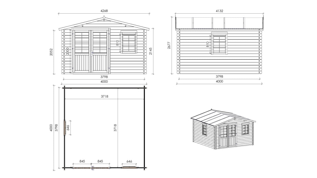 Casetta da giardino in legno - 16m2 - 4x4m - 40mm - colore: naturale - DOM611 - ALTANKA