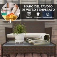 Set da Giardino 4 Pezzi con Divano 2 Posti, 2 Sedie e Tavolino Basso, in Rattan e Acciaio, Beige e Marrone