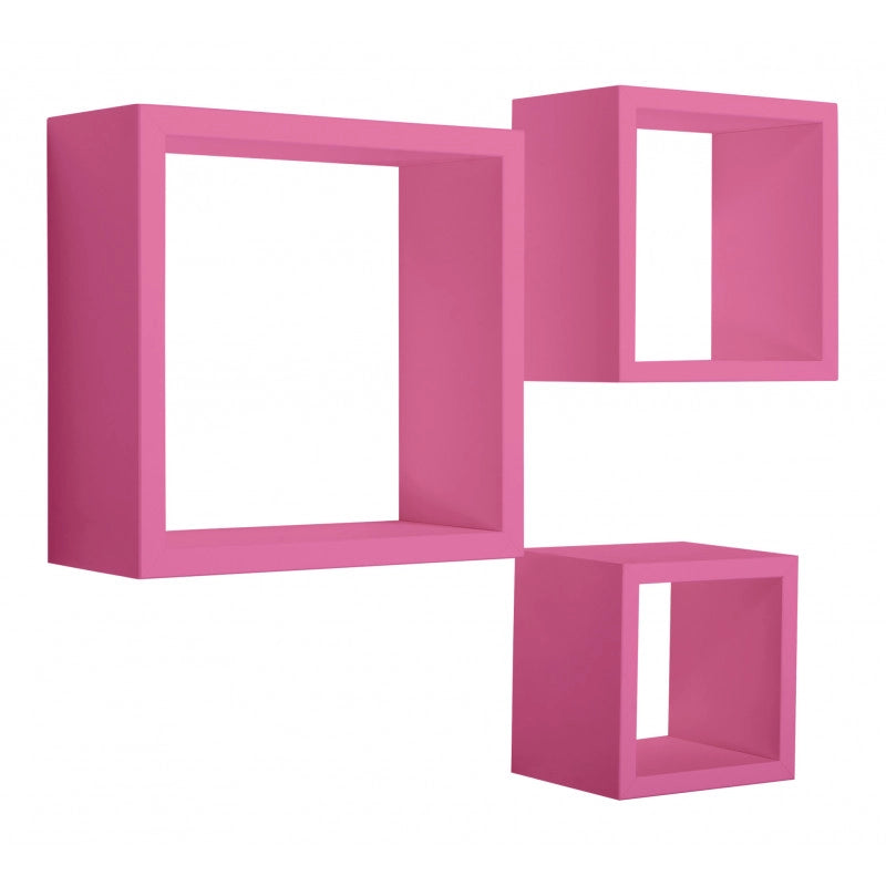 Set di 3 Mensole da Muro, Cubi Arredo, Mensole Cubo, Cubi da Parete, Fuxia, 35x35, 25x25 e 20x20 cm p15,5 - Rubic