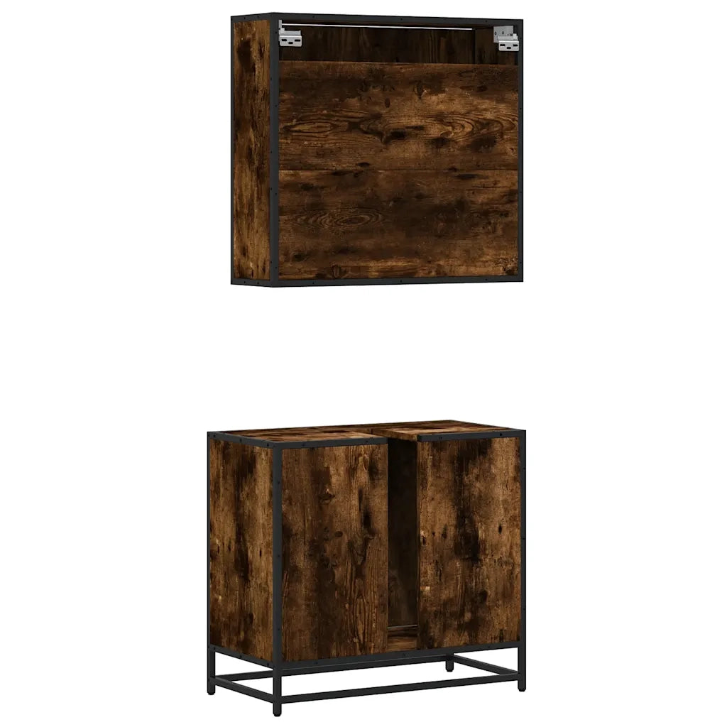 Set Mobili da Bagno 2 pz Rovere Fumo in Legno Multistrato