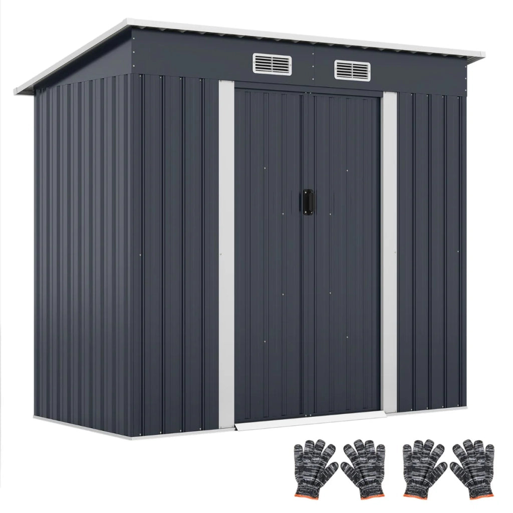 Casetta da giardino multiuso 213 x 112 x 185 cm con tetto basculante e porta scorrevole in metallo grigio 20_0010005