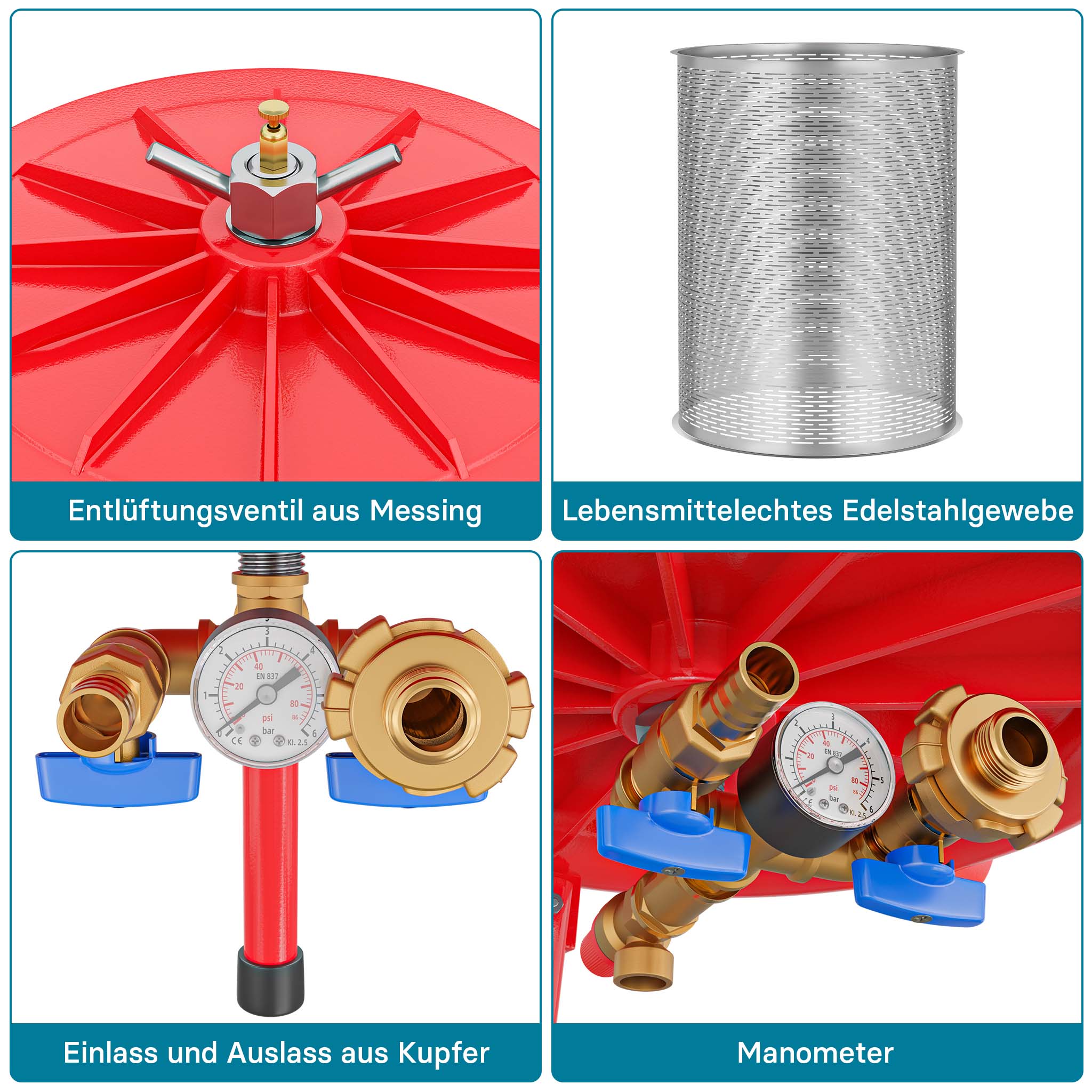 Idropressa per frutta da 40 litri in acciaio inox, 3 bar, con membrana, Pressa ad acqua