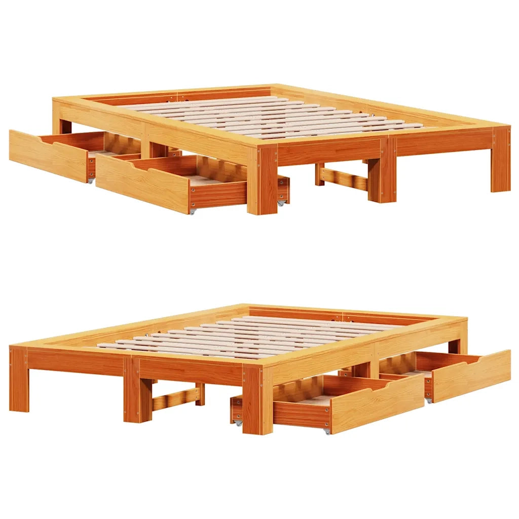 Giroletto senza Materasso Marrone Cera 135x190 cm Legno di Pino 3309016