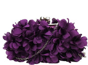 Borsa elegante per donne, clutch con fiori, borsa da sera in seta, maniglia, borsa da tracolla con catena, disegno kisslock, viola