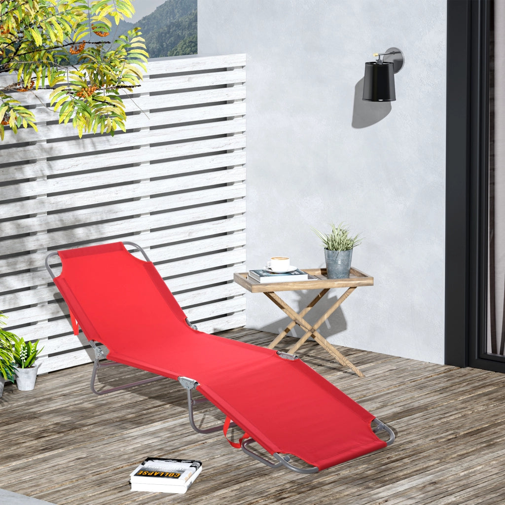 Lettino Prendisole Pieghevole 187x55x24 cm con Schienale Reclinabile su 5 Livelli in Tessuto Oxford Rosso