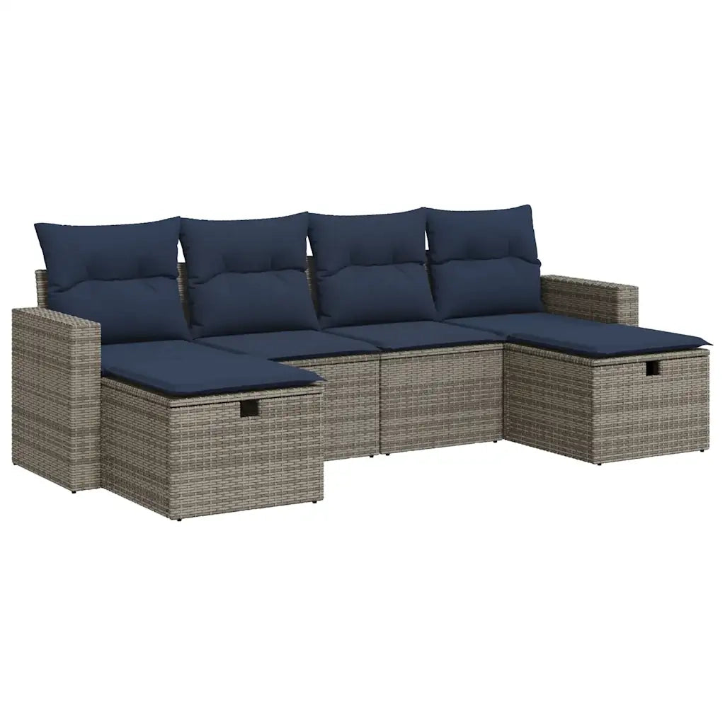 Set Divano da Giardino 6 pz con Cuscini Grigio in Polyrattan 3325427