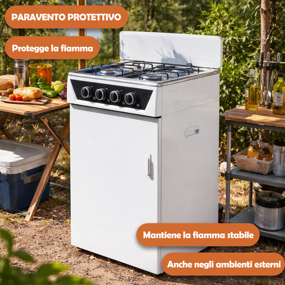 Cucina a Gas 48,5x45,5x 65,5 cm con Piano Cottura 4 Fuochi da Esterno con Vano Portabombola Bianco