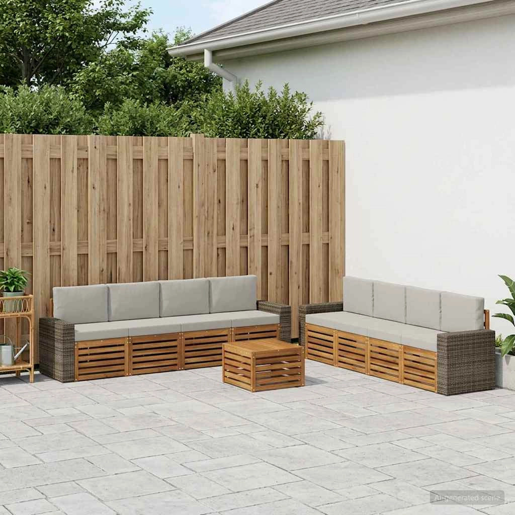 Set di divani da esterno 9 pz Naturale e Grigio Chiaro 3384187