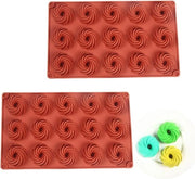 Mini Mouldi in Silicone per Torta - 15 Caverne - Mould in Silicone a Spirale per Donuts - Cioccolato - Biscotti - Dolci - Gelatina - Muffins (2 PCS)