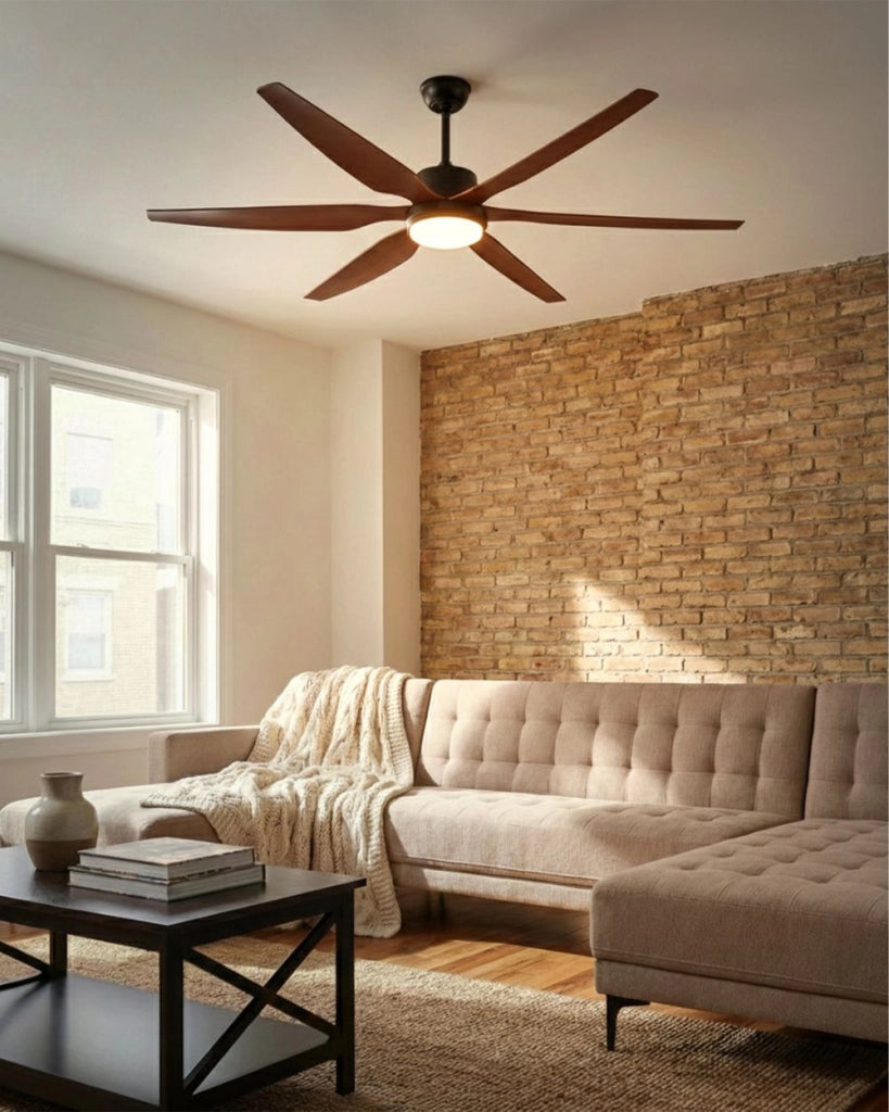 Ventilatore da soffitto con luce in materiale sintetico marrone chiaro Telecomando Moderno soggiorno scandinavo